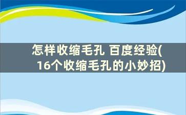 怎样收缩毛孔 百度经验(16个收缩毛孔的小妙招)